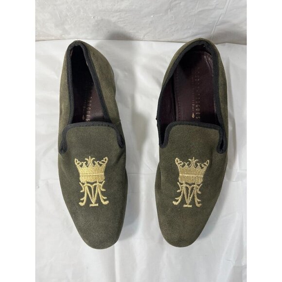 London Brogue Mens Size 8  GREEN SUEDE SLIP ON SHOES DRIVING SHOE